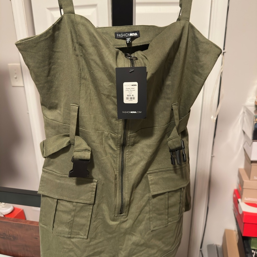 Fashion Nova Khaki Utility Dress